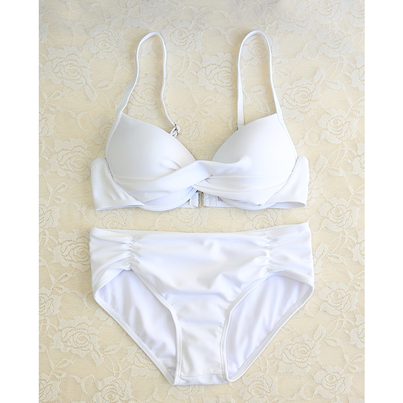 白色比基尼小胸钢托聚拢泳衣女三件套性感蕾丝罩衫韩国温泉游泳装